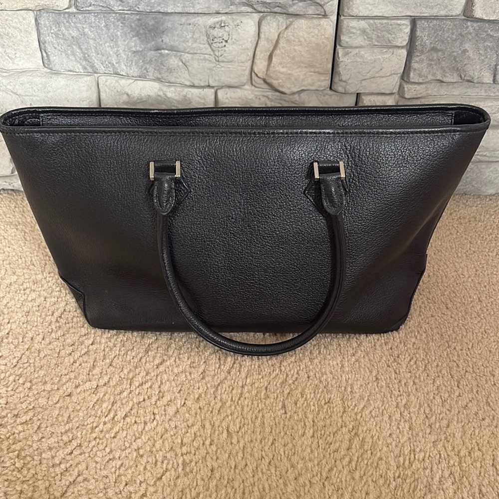 Brooks Brothers Black Leather Tote Bag
